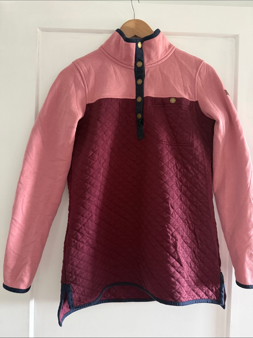L.L. Bean Quilted Maroon & Pink Pullover Turtleneck